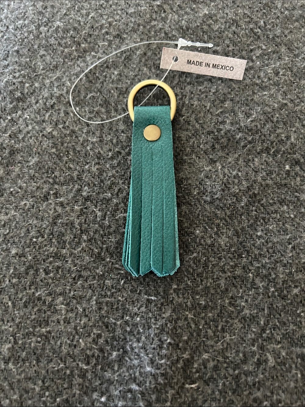 Portland Leather Emerald Green Tassel Keyring with Gold Hardware - Picture 2 of 5